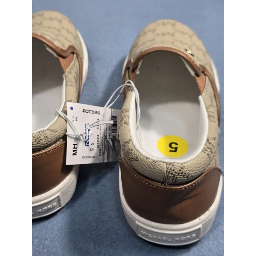 Michael Kors Women's New NOA Slip On Sneaker -Tan Jacquard Size 5M